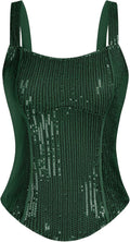 Sequin Tank Top Bustier Corset Style - Sparkle Slim Party Top