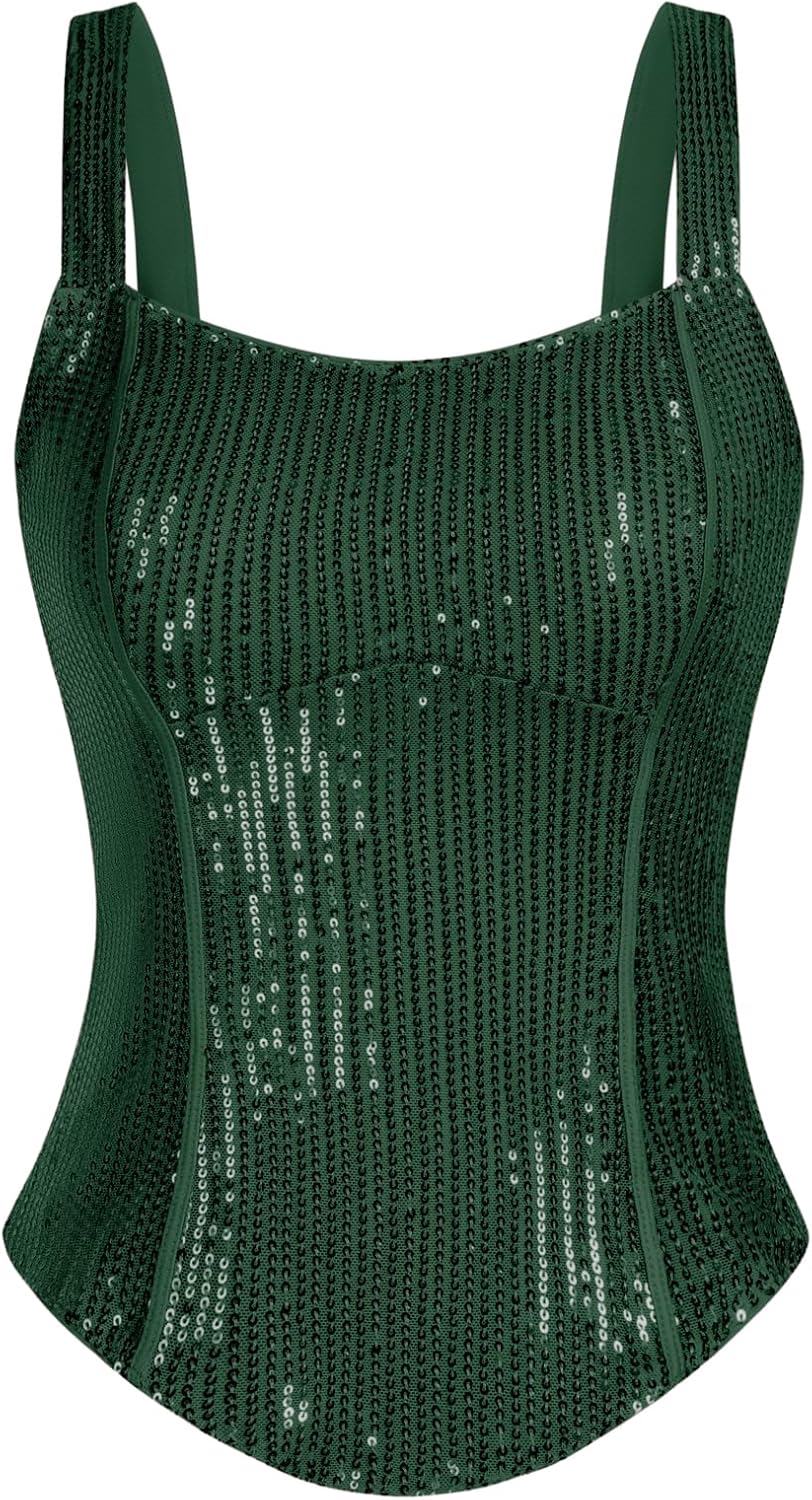 Sequin Tank Tops for Women - Sparkle Bustier Corset Top