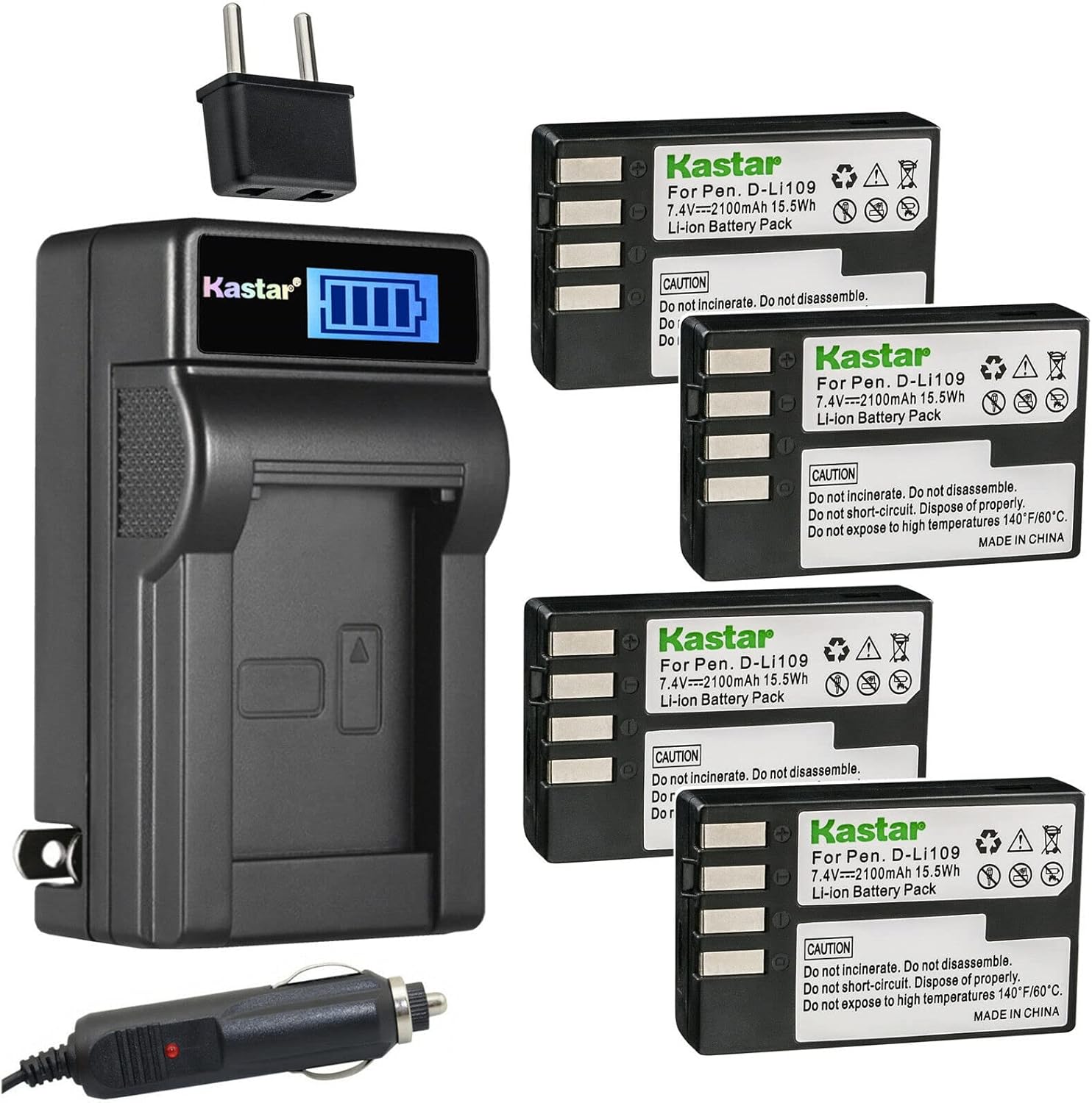 Kastar 4-Pack Battery and LCD AC Charger for Pentax Cameras