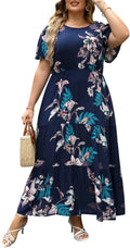 Plus Size Maxi Dress for Women - Boho Ditsy Floral Layered Fit