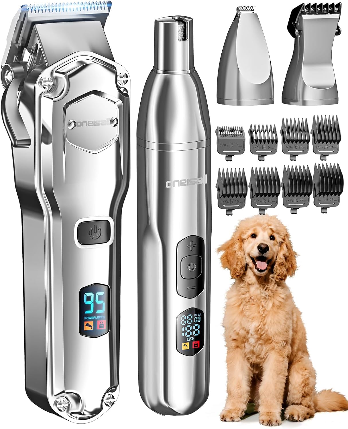 Oneisall Dog Clippers for Grooming Thick Coats - 4-in-1 Kit