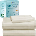 500 TC Cotton Sateen Twin XL Sheet Set - Cooling Striped Ivory
