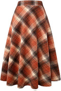 Womens High Elastic Waist Maxi Skirt A-line Plaid - Warm Winter Wear