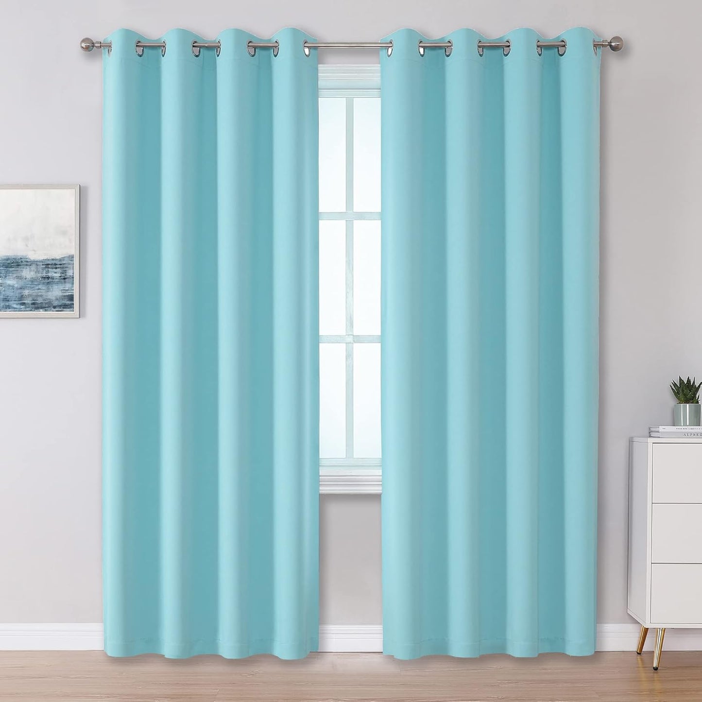 DUALIFE Aqua Colored Curtains for Kids Room - 84 Inch Length
