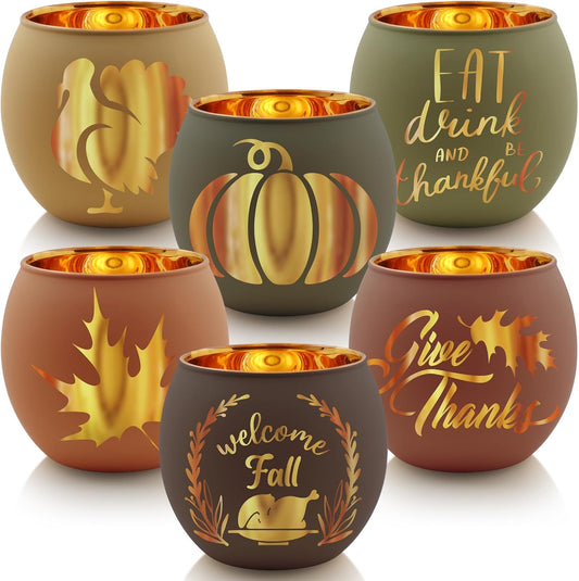 Thanksgiving Votive Candle Holder Set of 12 for Fall Decor
