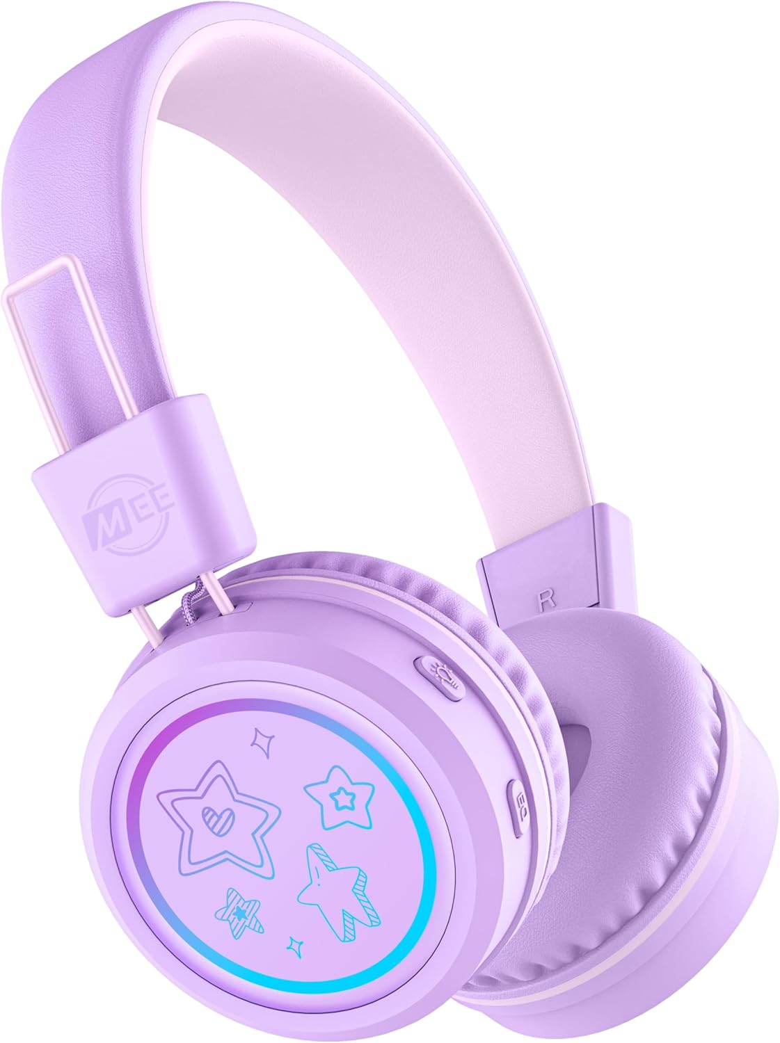 KidJamz KJ55BT Safe Listening Headphones: Wireless, LED Lights, 85dB Limit, Mic, 40h Battery - Lavender