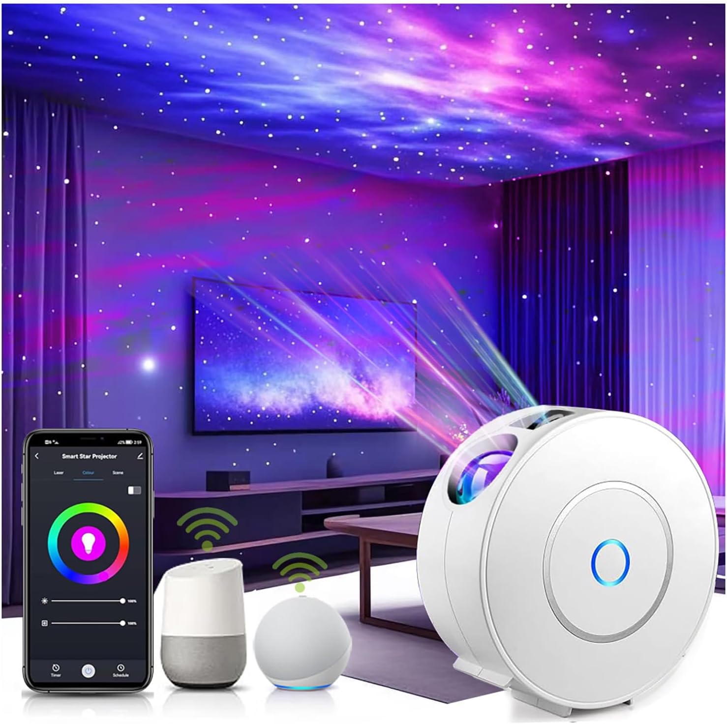 Smart Galaxy Projector w/ Voice Control - Green Stars