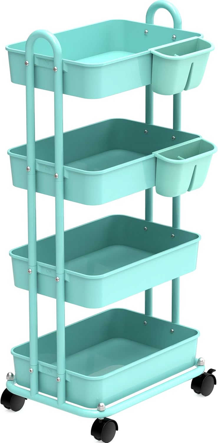 4-Tier Multifunctional Rolling Utility Cart with Hanging Buckets
