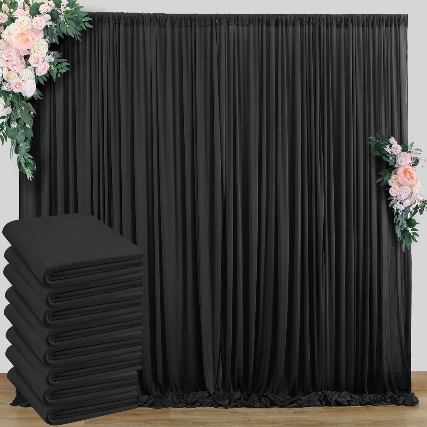 40ft x 10ft Wrinkle Free Black Backdrop Curtain for Events