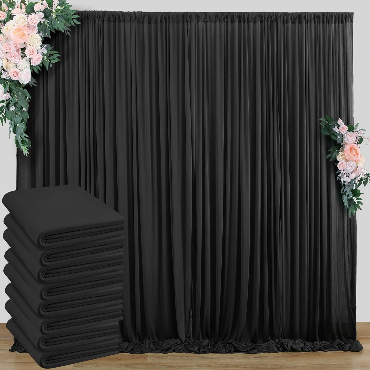 40ft x 10ft Wrinkle Free Black Backdrop Curtain for Events