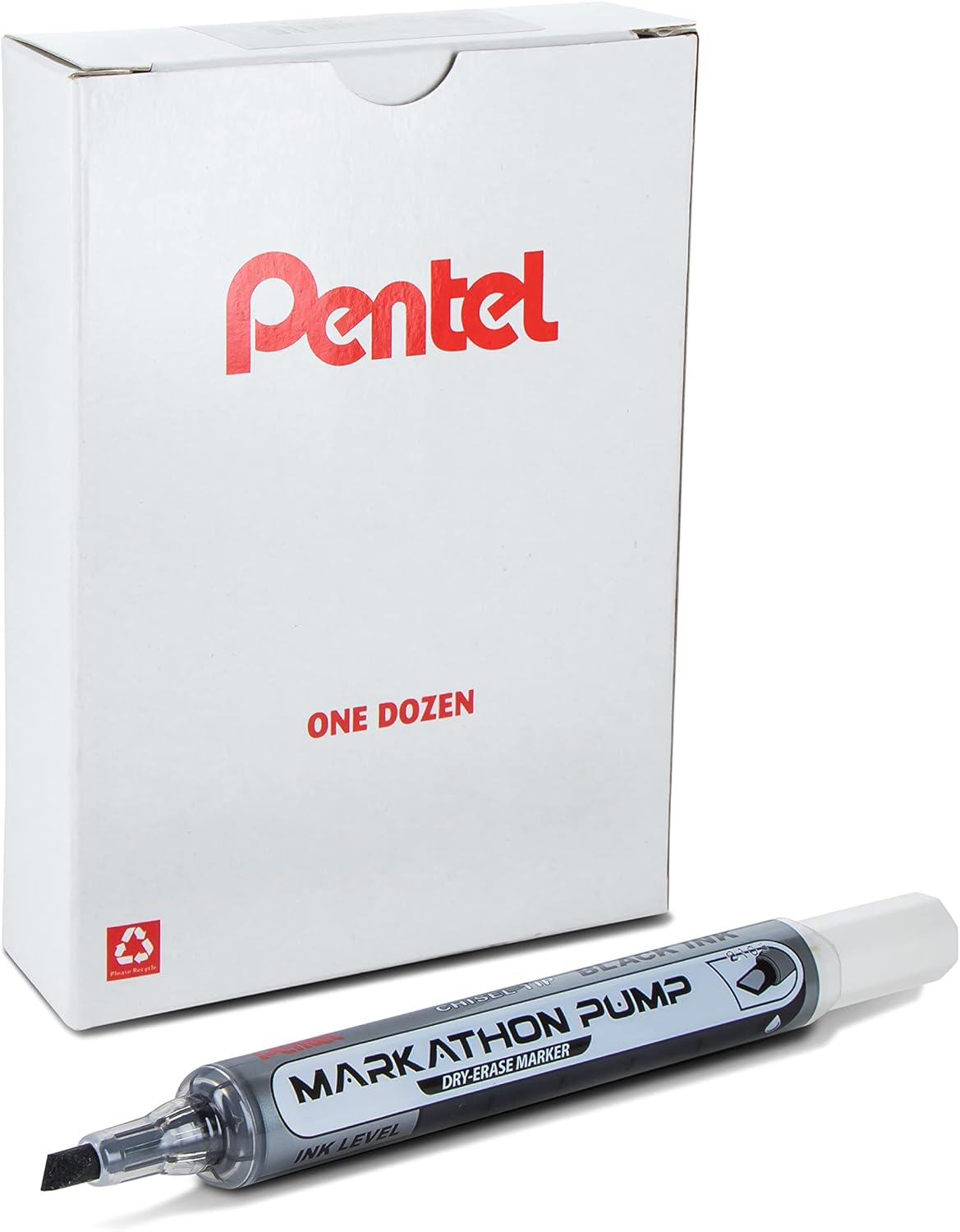 Pentel Markathon Pump Dry Erase Marker with Chisel Tip, 12 Pack