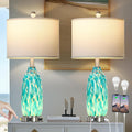 26 Peacock Green Glass Table Lamps Set of 2 with USB Ports