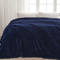 Super Soft Queen Blanket Dark Navy Ribbed - Premium Silky Flannel
