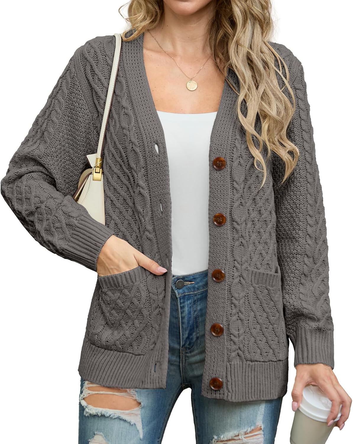 GRECERELLE Women 2025 Fall Long Sleeve Cable Knit Cardigan