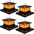 Solar Post Cap Lights 4 Pack with Flickering Flame Effect - Outdoor