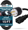 IronBox Electric NEMA L6-20P to C19 Power Cord - 15 ft Heavy Duty