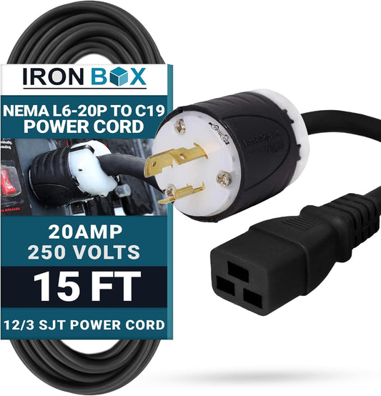 IronBox Electric NEMA L6-20P to C19 Power Cord - 15 ft Heavy Duty