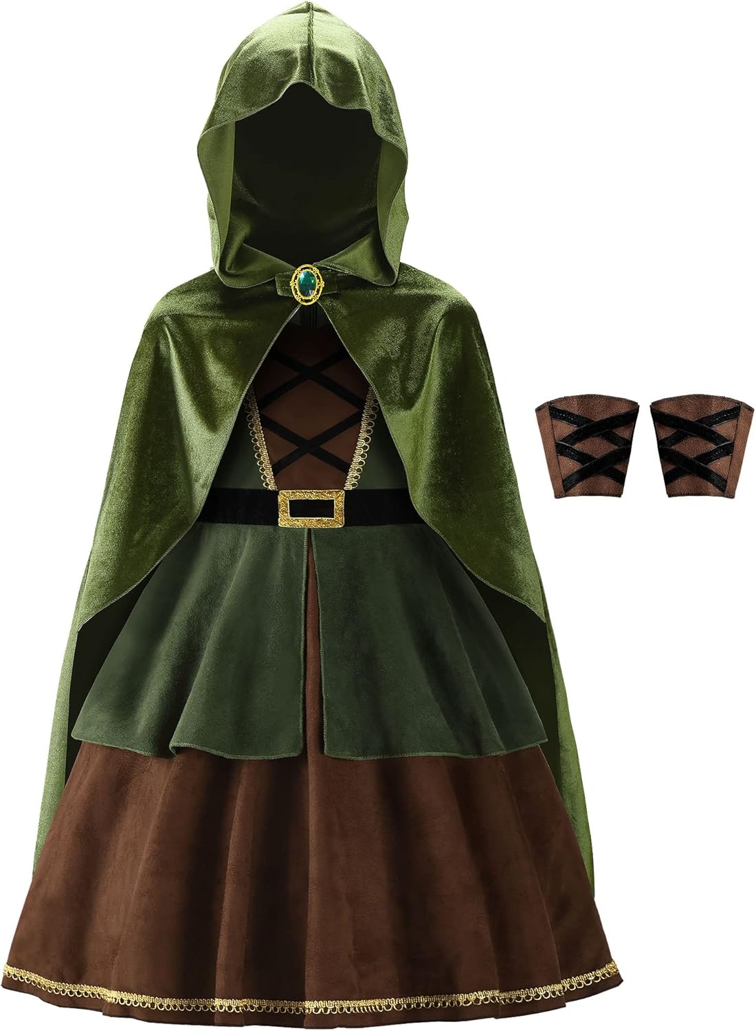 ReliBeauty Archer Costume for Girls with Cape in Green Color