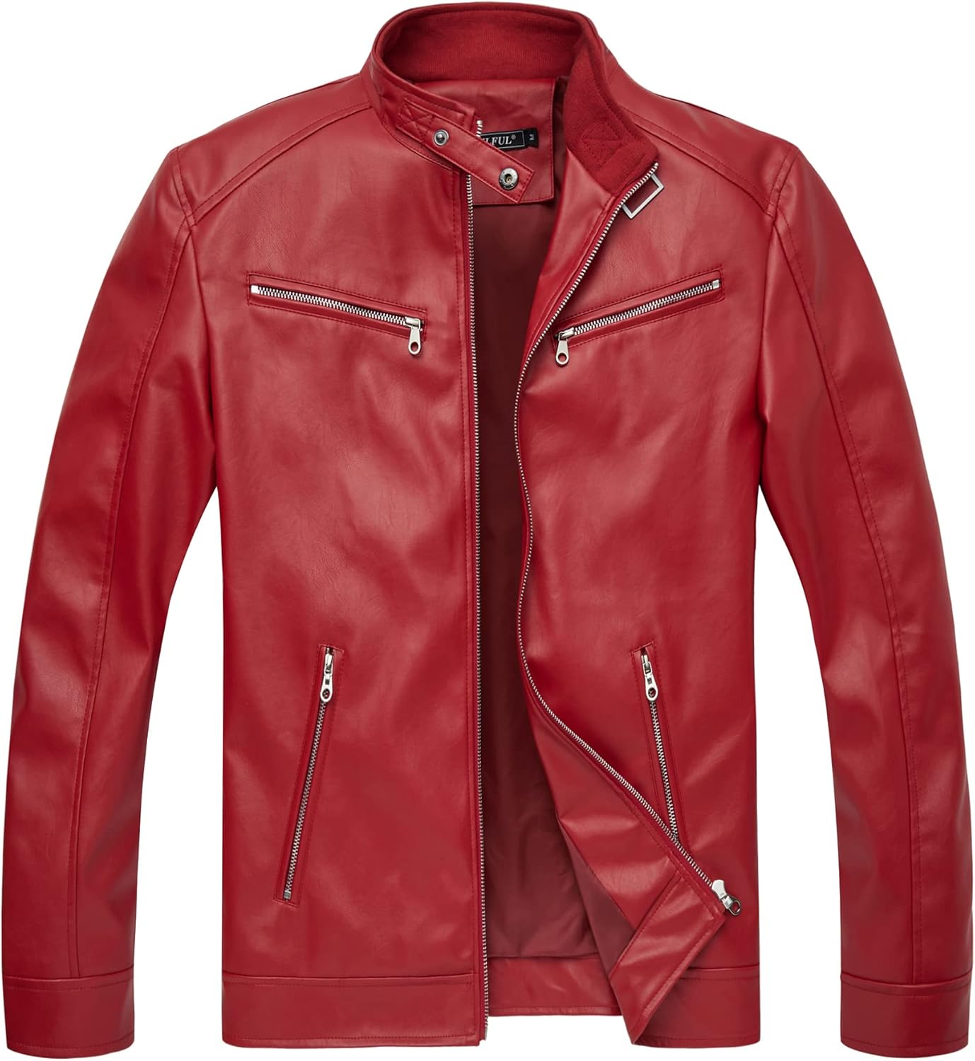 WULFUL Men's Stand Collar Leather Jacket for Motorcycle Riding