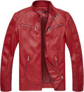 WULFUL Men's Stand Collar Leather Jacket Motorcycle (Style K77Q)
