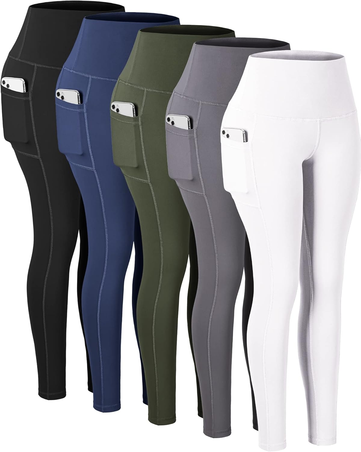 CHRLEISURE Leggings with Pockets for Women, High Waisted Tummy Control