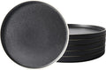 Ceramic Salad Plates Set of 6, 8 inch Matte Black Dinnerware