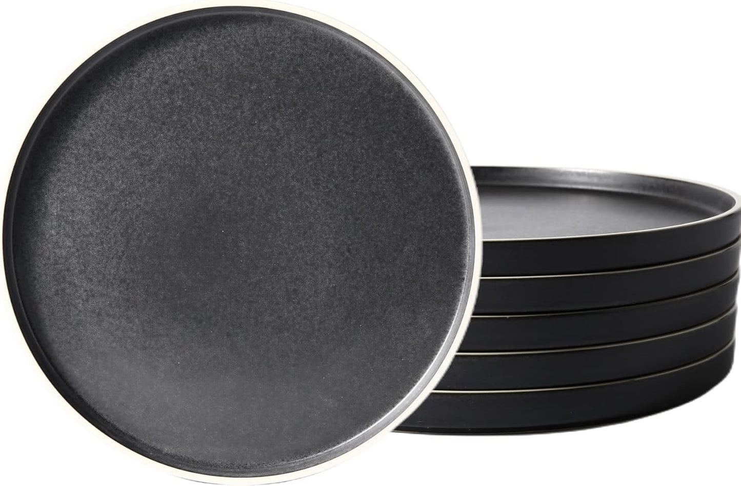 Ceramic Salad Plates Set of 6, 8 inch Matte Black Dinnerware