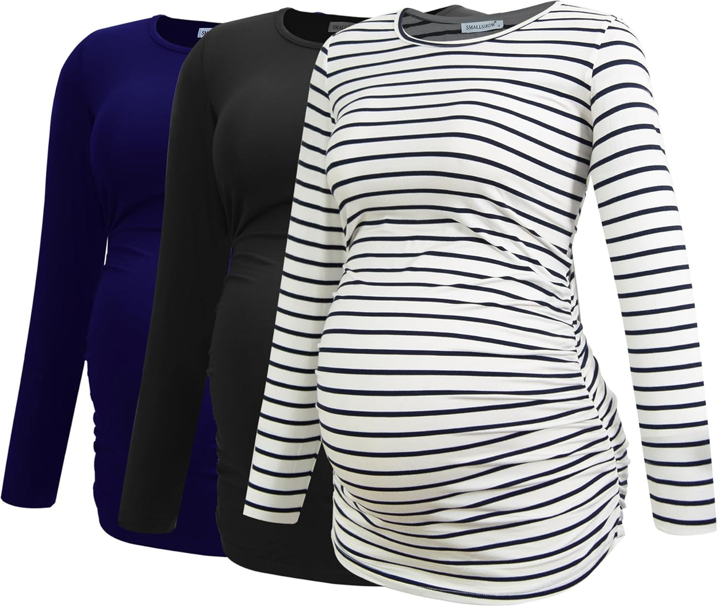 Smallshow Women's Maternity Shirts Long Sleeve 3-Pack Tops