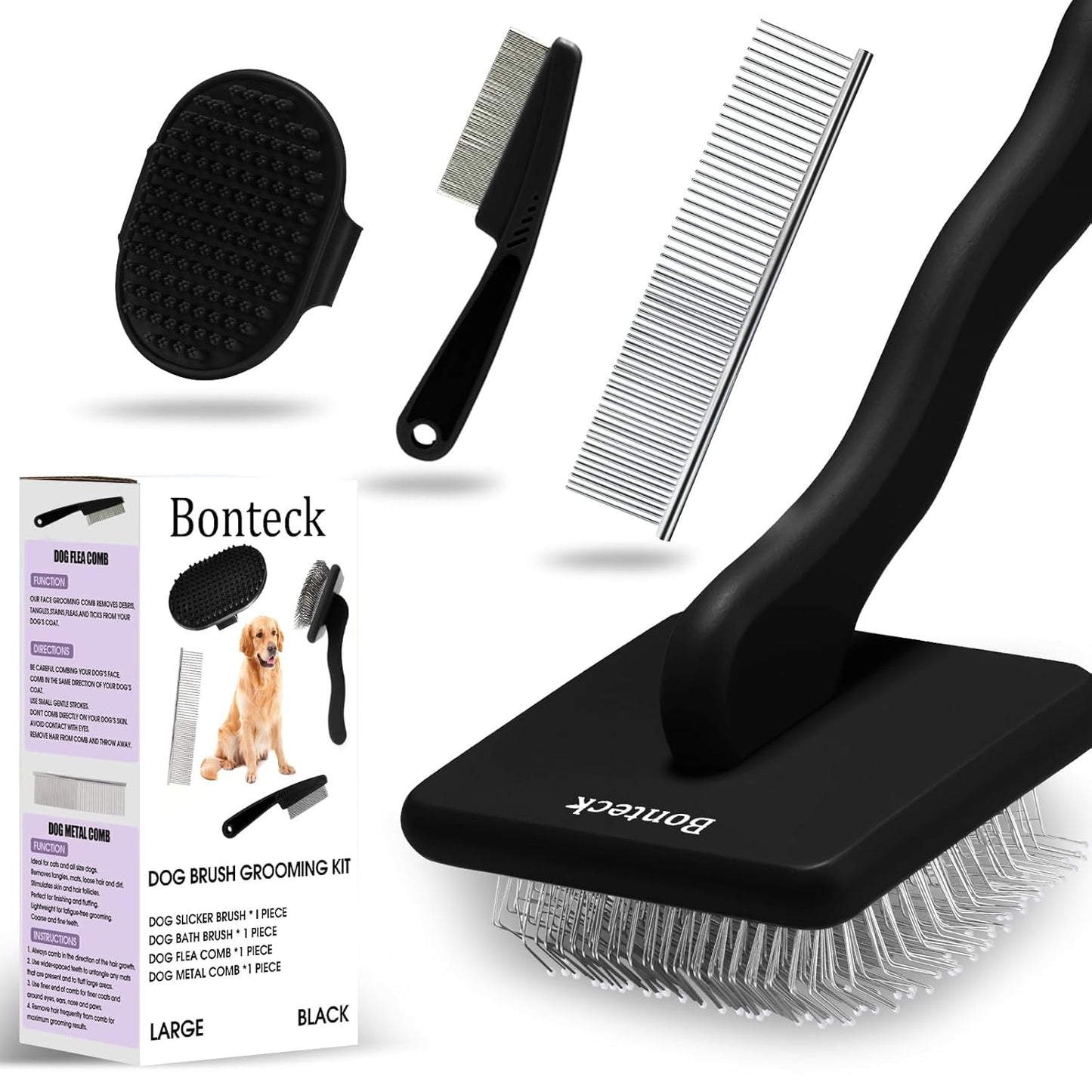 Dog Slicker Brush Grooming Kit for Long Haired Dogs 4PCS