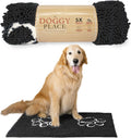 Microfiber Dog Mat 36 in x 26 in Charcoal with Paw Print - Absorbent