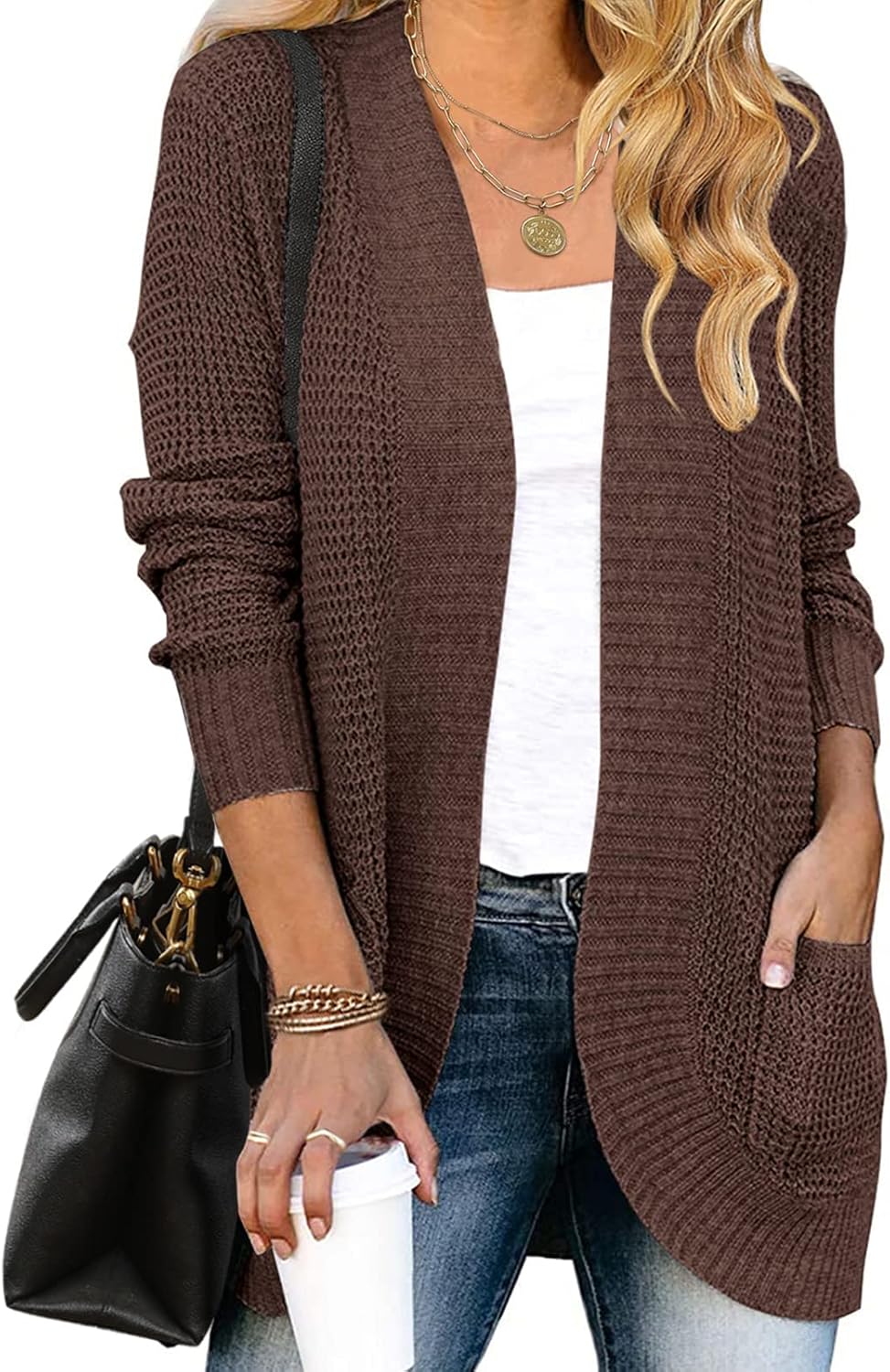ZESICA Women's Long Sleeve Open Front Cardigan for Fall Winter
