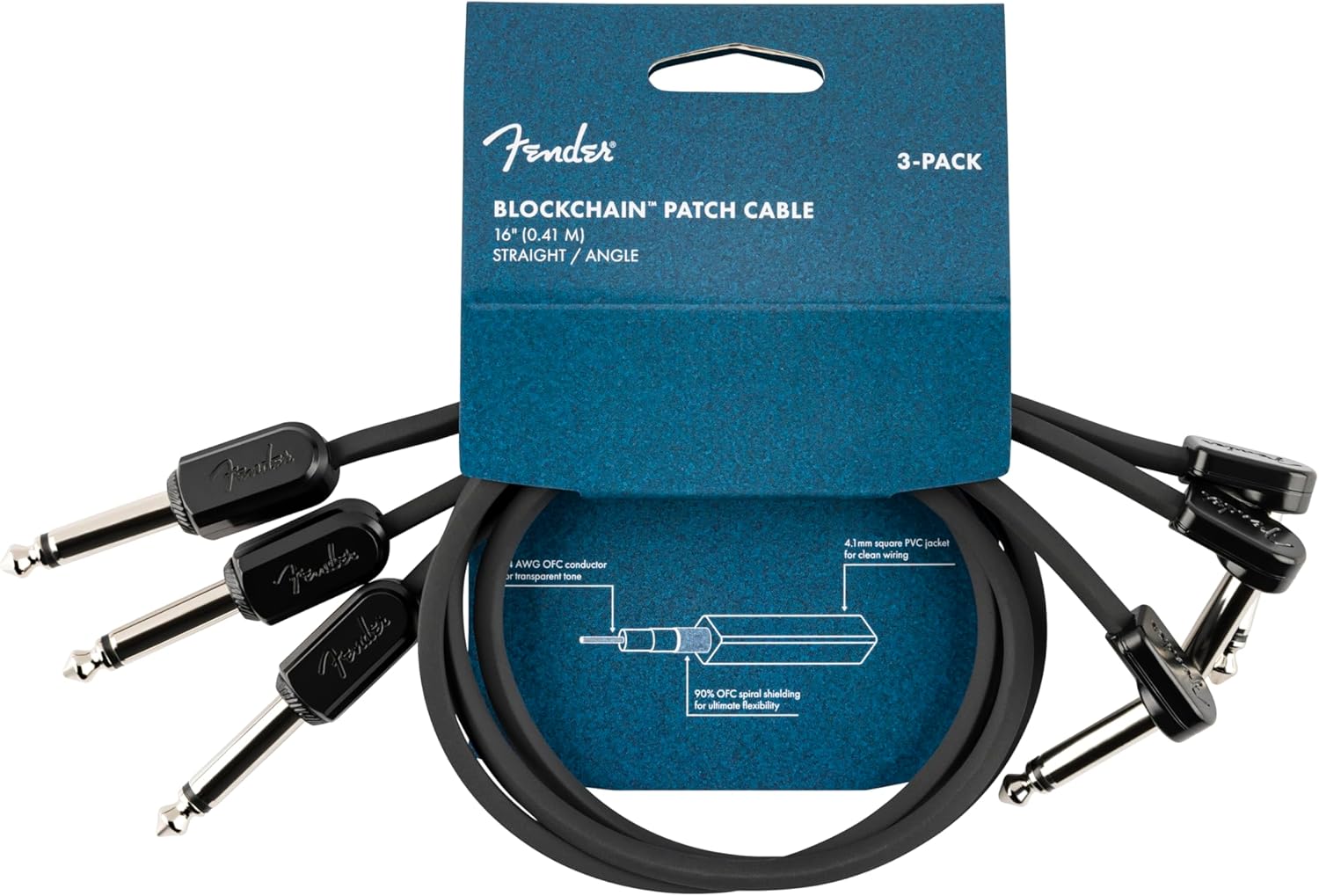 Fender Blockchain 16in Patch Cable for Guitar Accessories 3-Pack