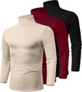 Ficerd 3 Pack Men's Turtleneck Shirts - Comfortable Slim Fit T-Shirts