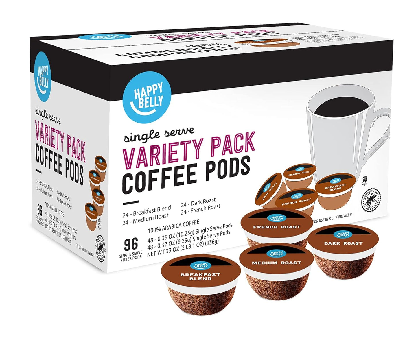 Happy Belly Variety Pack Coffee Pods - 96 Count