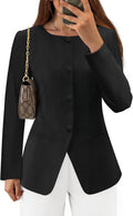 Womens Business Casual Blazer Hip-Length Button Jacket - Drawstring