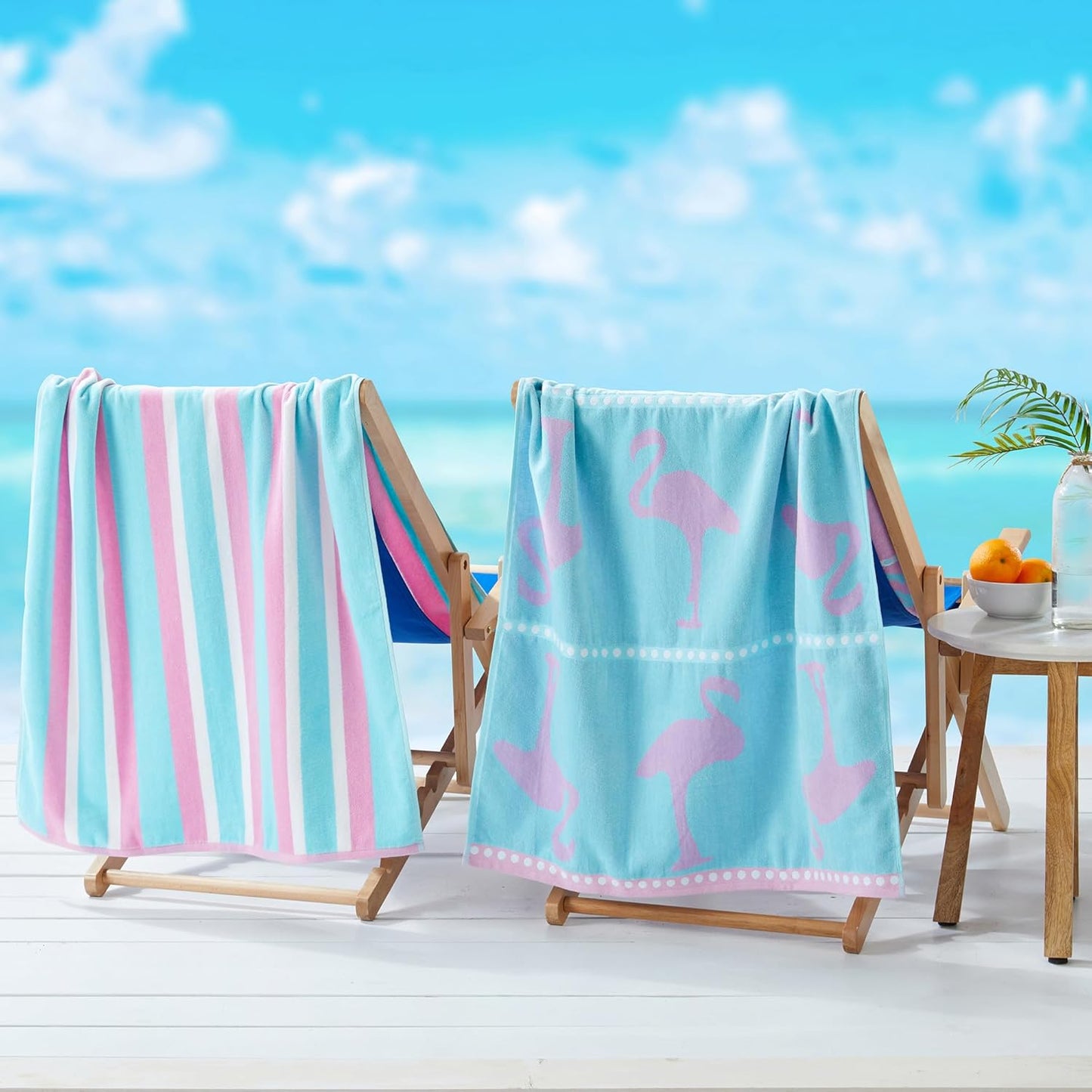 100% Cotton Beach Towels - 2 Pack of 30 x 60 in Blue Pink