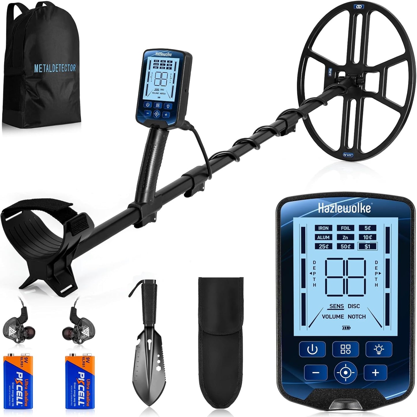 14-Inch Waterproof Metal Detector with Double-D Search Coil