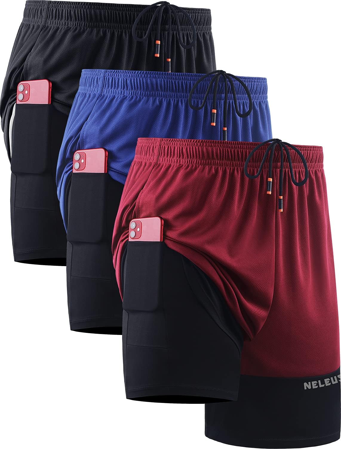 NELEUS Men's 2 in 1 Running Shorts with Liner for Comfort