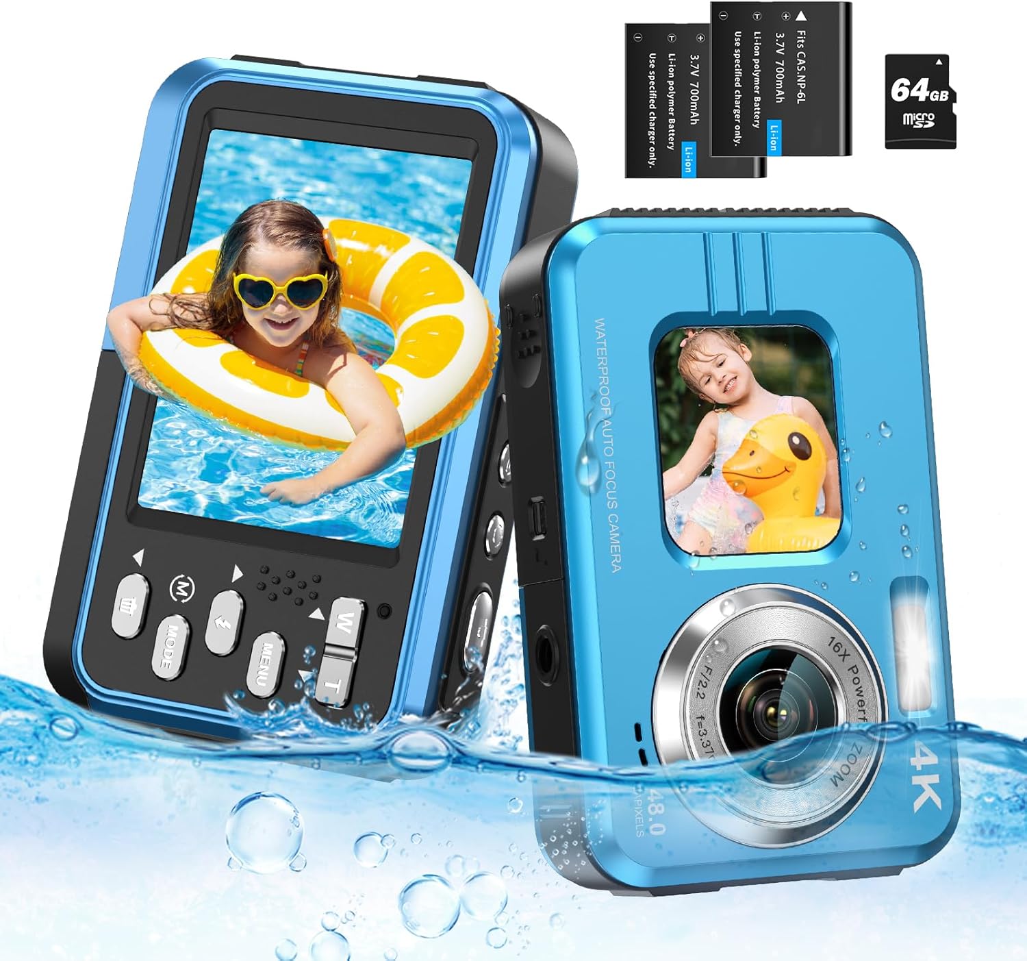 48MP Dual Screen Waterproof Camera 16X Zoom