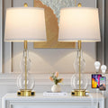 27.5in Clear Glass Table Lamp Set of 2 with USB Ports and AC Outlet