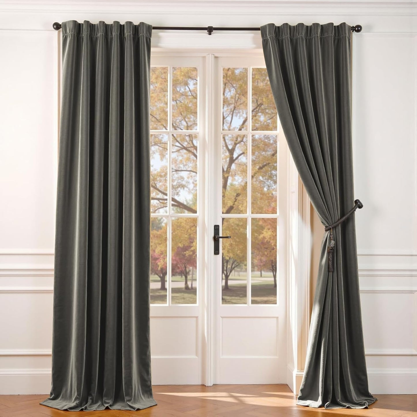 Lazzzy Velvet Curtains Grey 108 Inches for Room Darkening