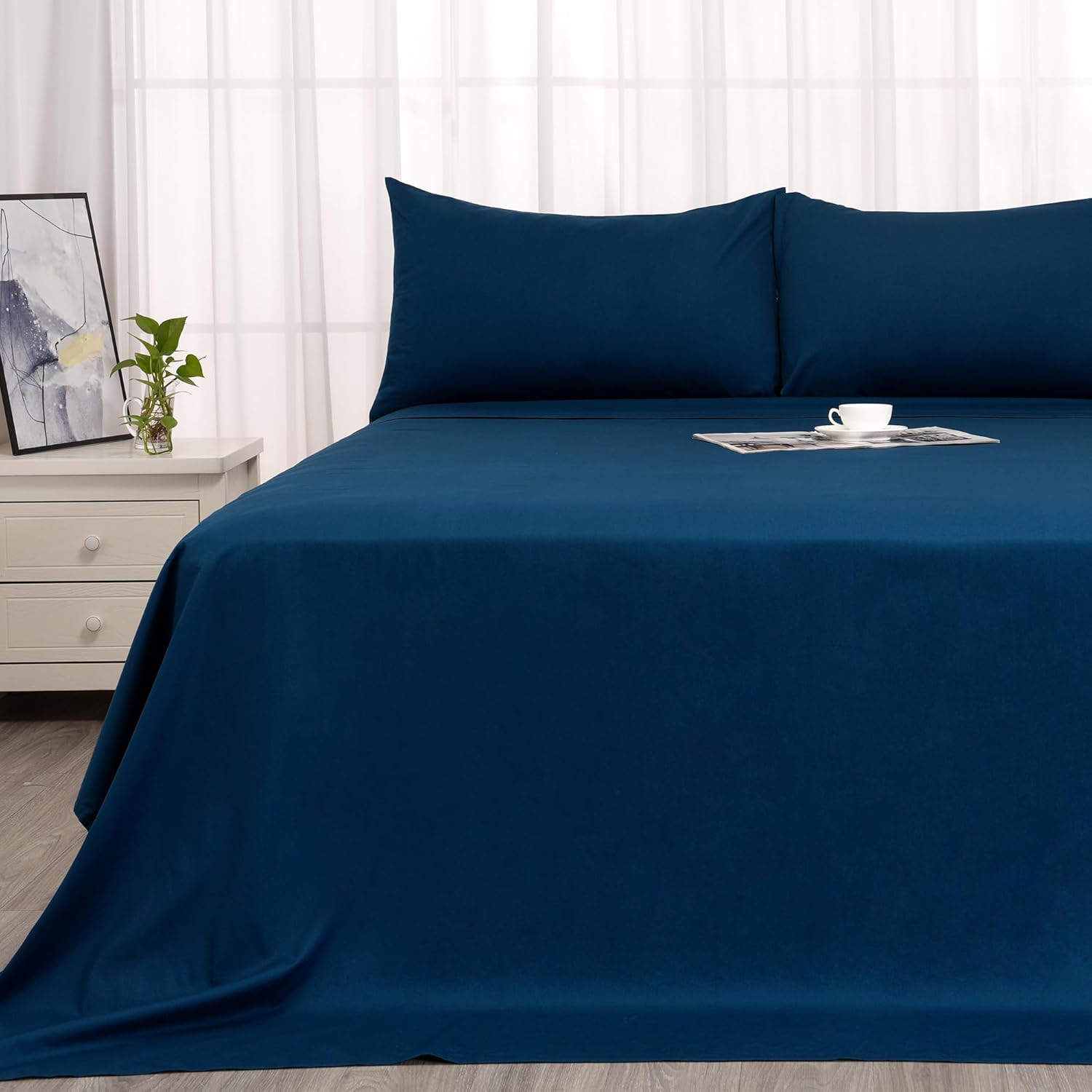 400 Thread Count Cotton Full Size Sheet Set - Navy Blue Color