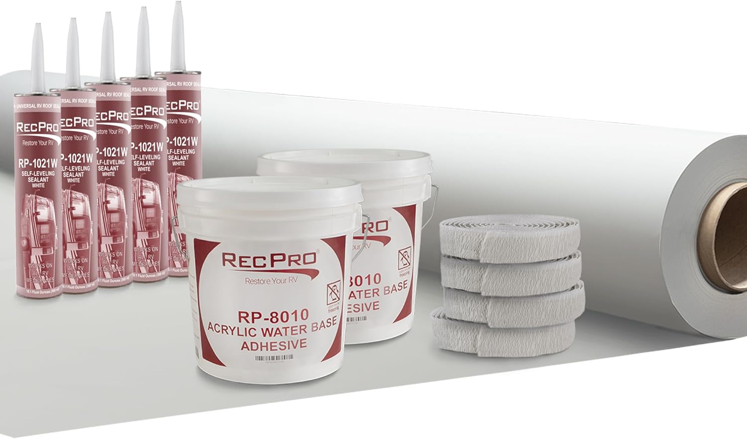 RecPro RV PVC Rubber Roof Kit for Trailers and Motor Homes