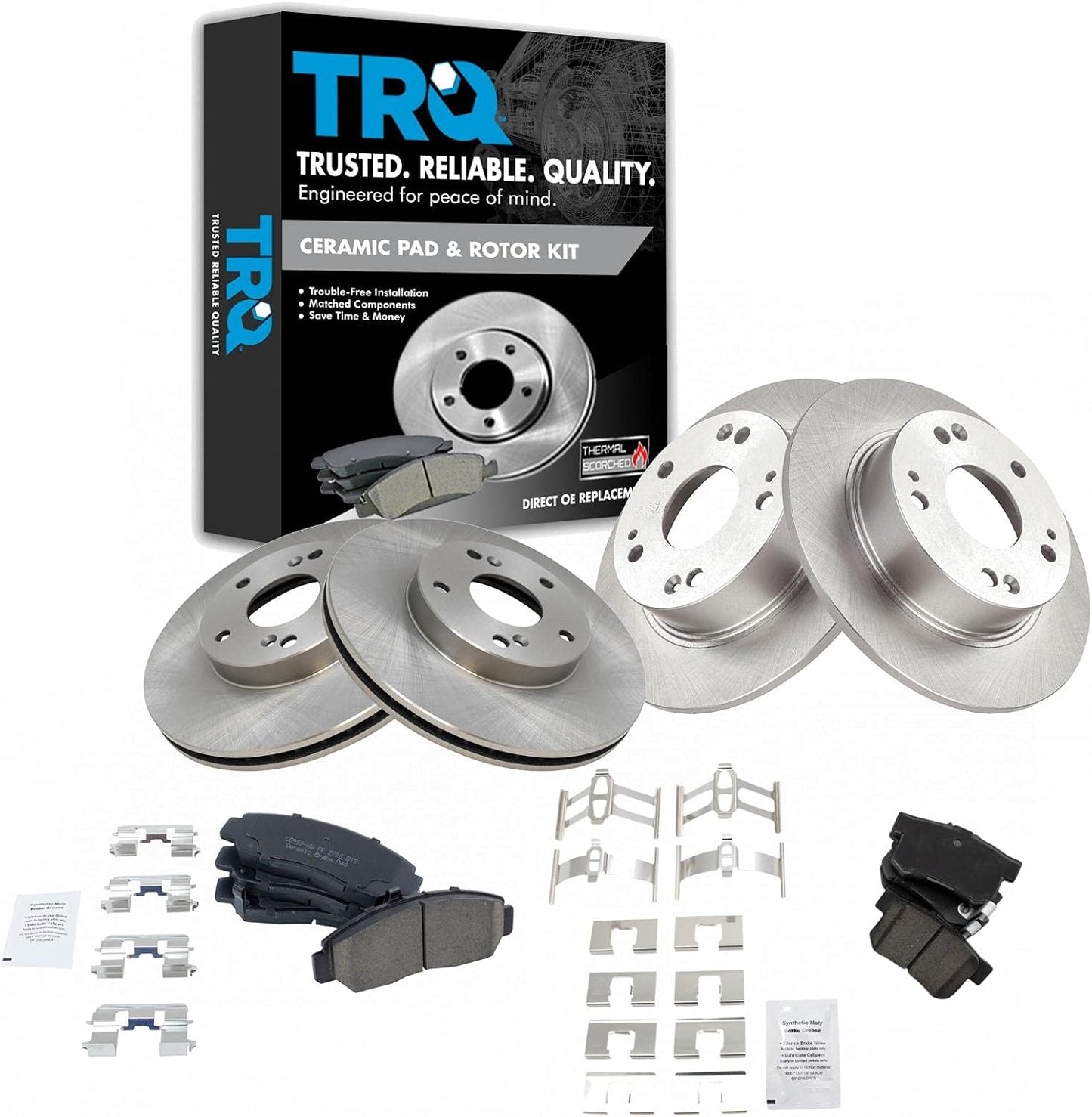 TRQ Front and Rear Brake Pad and Rotor Set for Honda Accord