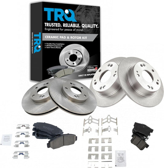 TRQ Front and Rear Brake Pad and Rotor Set for Honda Accord