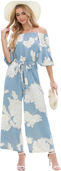 Summer Jumpsuits for Women Floral Off Shoulder Wide Leg Romper - Flowy