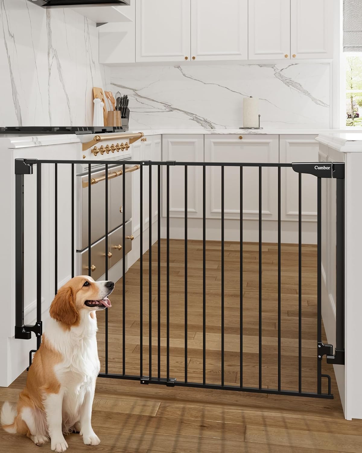 Cumbor 34in Extra Tall No Bottom Bar Baby Gate for Stairs