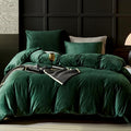 Emerald Green Velvet Duvet Cover King Size - Plush, Textured Luxury