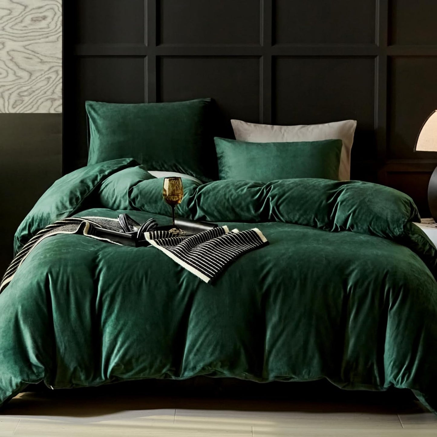 Ultra Soft Emerald Green Velvet Duvet Cover King Size Set