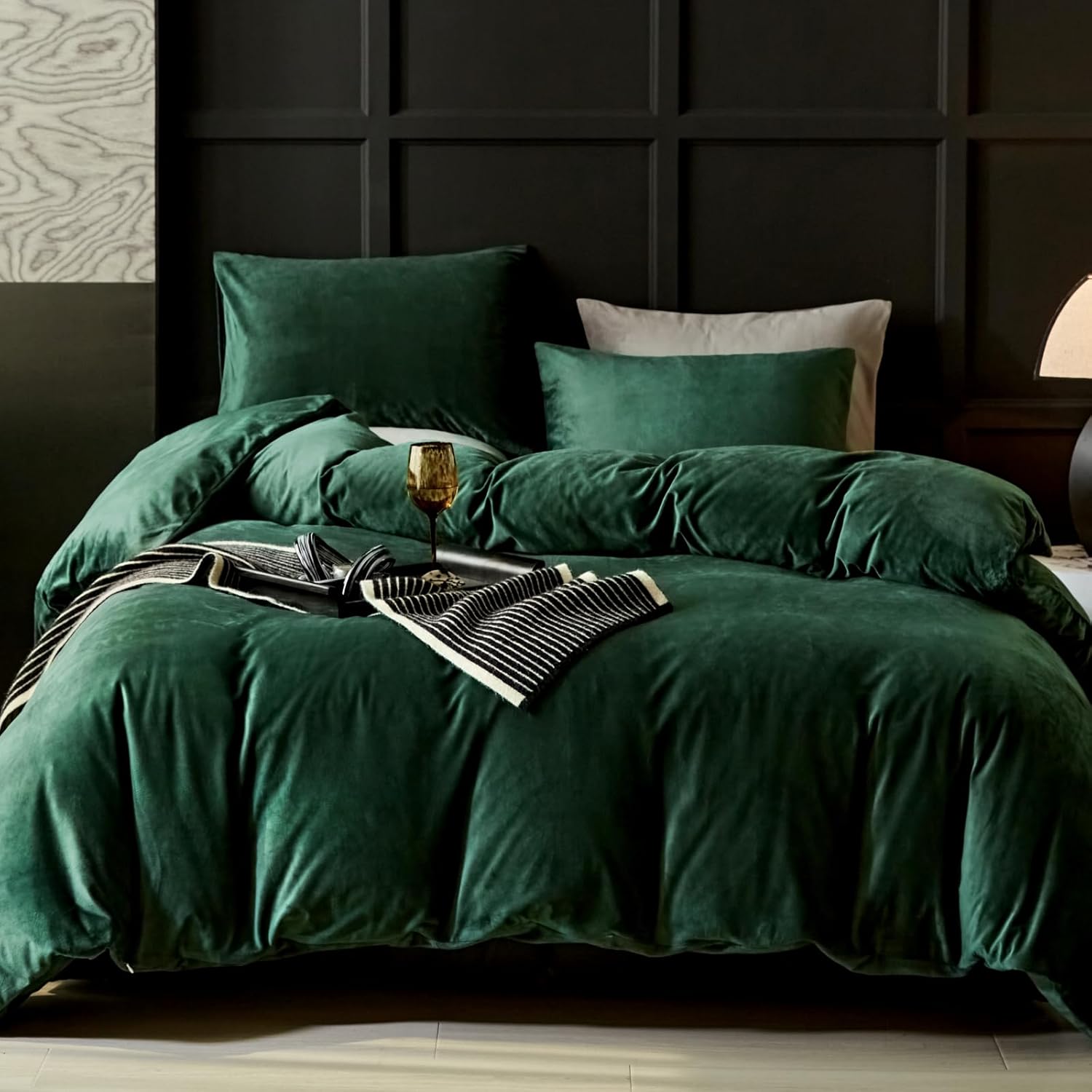 Ultra Soft Emerald Green Velvet Duvet Cover King Size Set